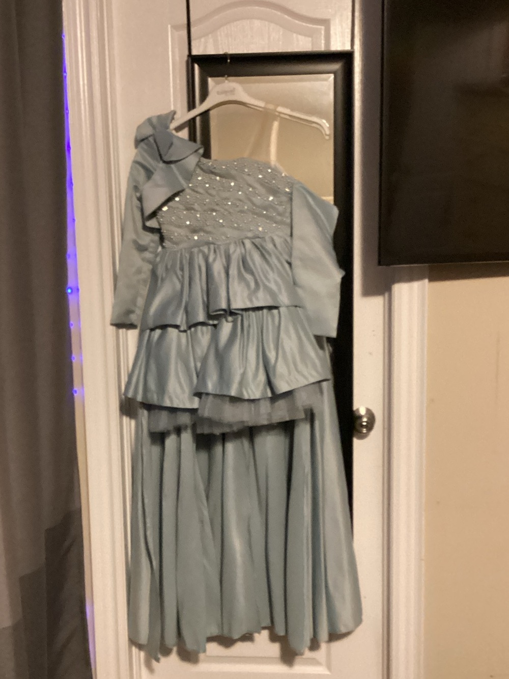 Blue Ruffle Tiered Formal Dress with Beaded Bodice